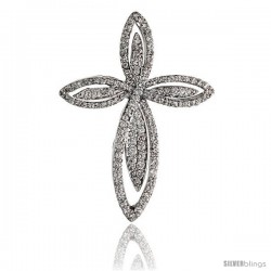 14k White Gold 1 1/4" (32mm) tall Diamond Cross Pendant, w/ 0.65 Carat Brilliant Cut Diamonds