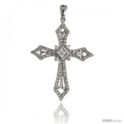 14k White Gold 1 1/4" (32mm) tall Diamond Cross Pendant, w/ 0.50 Carat Brilliant Cut & Invisible Set Diamonds