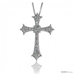 14k White Gold 18" Box Chain & 1 3/16" (30mm) tall Diamond Cross Pendant, w/ 0.55 Carat Brilliant Cut Diamonds