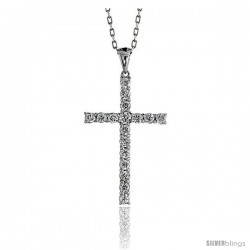 14k White Gold 18" Cable Chain & 1 3/16" (30mm) tall Diamond Latin Cross Pendant, w/ 0.90 Carat Brilliant Cut Diamonds