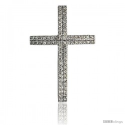 14k White Gold 1 1/4" (31mm) tall Diamond Cross Pendant, w/ 0.55 Carat Brilliant Cut Diamonds