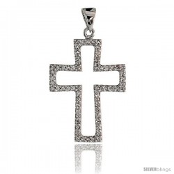 14k White Gold 7/8" (22mm) tall Diamond Cross Cut Out Pendant, w/ 0.22 Carat Brilliant Cut Diamonds