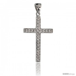 14k White Gold 7/8" (22mm) tall Diamond Latin Cross Pendant, w/ 0.14 Carat Brilliant Cut Diamonds