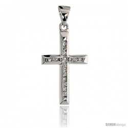 14k White Gold 3/4" (19mm) tall Diamond Latin Cross Pendant, w/ 0.12 Carat Brilliant Cut Diamonds