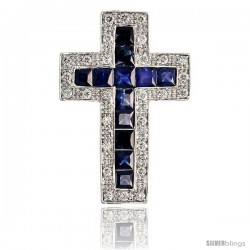 14k White Gold 1 1/4" (32mm) tall Diamond Latin Cross Pendant, w/ 0.50 Carat Brilliant Cut Diamonds & 3.27 Carats Princess Cut