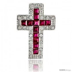 14k White Gold 1 1/8" (29mm) tall Diamond Latin Cross Pendant, w/ 0.50 Carat Brilliant Cut Diamonds & 2.54 Carats Princess Cut