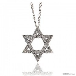 14k White Gold 18" Chain & 1/2" (12mm) tall Jewish Star of David Diamond Pendant, w/ 0.17 Carat Brilliant Cut Diamonds