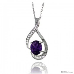 14K White Gold Natural Amethyst Pendant, 3/4 in long