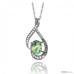 14K White Gold Natural Green Amethyst Pendant, 3/4 in long