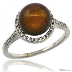 14k White Gold Halo Engagement 8.5 mm Brown Pearl Ring w/ 0.146 Carat Brilliant Cut Diamonds, 7/16 in. (11mm) wide