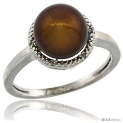 14k White Gold Halo Engagement 8.5 mm Brown Pearl Ring w/ 0.022 Carat Brilliant Cut Diamonds, 7/16 in. (11mm) wide