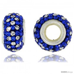 Sterling Silver Crystal Bead Charm White & Cobalt Color w/ Swarovski Elements, 13 mm