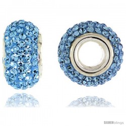 Sterling Silver Crystal Bead Charm Turquoise Color w/ Swarovski Elements, 13 mm