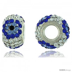 Sterling Silver Crystal Bead Charm White Centered With Cobalt, Blue Topaz & Black Color w/ Swarovski Elements