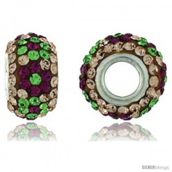 Sterling Silver Crystal Bead Charm Champagne, Garnet & Emerald Color w/ Swarovski Elements, 13 mm