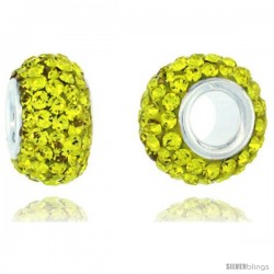 Sterling Silver Crystal Bead Charm Lime Color Bead Charm Crystals w/ Swarovski Elements, 13 mm