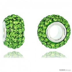 Sterling Silver Crystal Bead Charm Peridot Color w/ Swarovski Elements, 13 mm