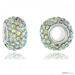 Sterling Silver Crystal Bead Charm White Opal Color Swarovski Elements, 13 mm