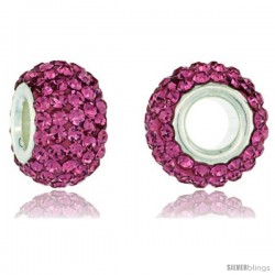 Sterling Silver Crystal Bead Charm Pink Topaz Color Swarovski Elements, 13 mm