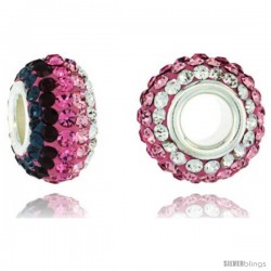 Sterling Silver Crystal Bead Charm w/ White, Rose, Light Pink, Red & Capri Blue Multi-Color Swarovski Elements