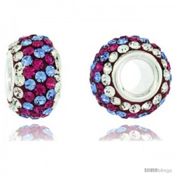 Sterling Silver Crystal Bead Charm White, Lavender & Fuchsia Spiral Color Swarovski Elements, 13 mm