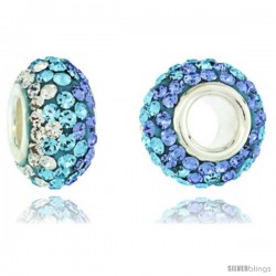 Sterling Silver Crystal Bead Charm White, Aquamarine & Lavender Color Swarovski Elements, 13 mm