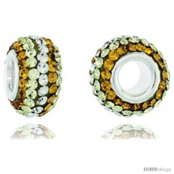 Sterling Silver Crystal Bead Charm Lime, Citrine, White Color Swarovski Elements, 13 mm