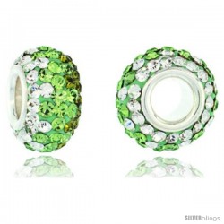 Sterling Silver Crystal Bead Charm White, Peridot & Olivine Swarovski Elements, 13 mm