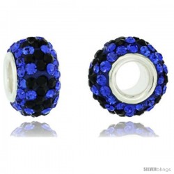 Sterling Silver Crystal Bead Charm Cobalt, Black Color Swarovski Elements, 13 mm