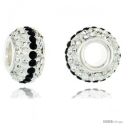 Sterling Silver Crystal Bead Charm White, Black Color Swarovski Elements, 13 mm