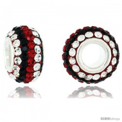 Sterling Silver Crystal Bead Charm White, Black, Ruby Color Swarovski Elements, 13 mm