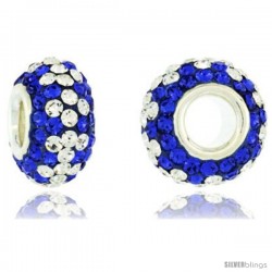 Sterling Silver Crystal Bead Charm Cobalt, White Color Swarovski Elements, 13 mm