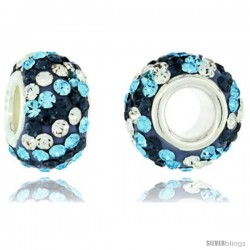 Sterling Silver Crystal Bead Charm Montana Blue, Turquoise & White Spiral Color w/ Swarovski Elements, 13 mm