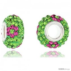 Sterling Silver Crystal Bead Charm Peridot & Pink Topaz Flower Color w/ Swarovski Elements, 13 mm