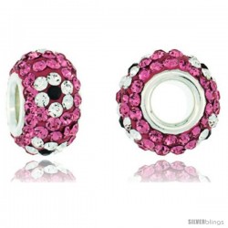 Sterling Silver Crystal Bead Charm Pink Topaz, Black & White Flower Color w/ Swarovski Elements, 13 mm