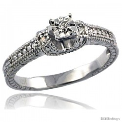 Sterling Silver Diamond Vintage Style 5-Stone Engagement Ring Rhodium Finish