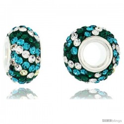 Sterling Silver Crystal Bead Charm Emerald, Turquoise & White Twisted Color w/ Swarovski Elements, 13 mm