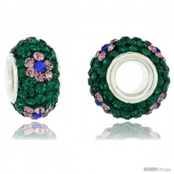 Sterling Silver Crystal Bead Charm Emerald, Indian Pink & Cobalt Flower Color w/ Swarovski Elements, 13 mm