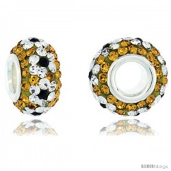 Sterling Silver Crystal Bead Charm Citrine, White & Black Flower Color w/ Swarovski Elements, 13 mm