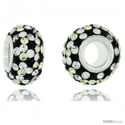 Sterling Silver Crystal Bead Charm White, Black & Lime Polka dot Color w/ Swarovski Elements, 13 mm