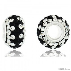 Sterling Silver Crystal Bead Charm White, Black Color w/ Swarovski Elements, 13 mm -Style Pcz397