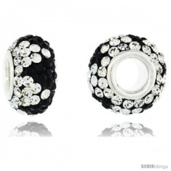 Sterling Silver Crystal Bead Charm Black & White Color w/ Swarovski Elements, 13 mm -Style Pcz399