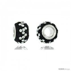 Sterling Silver Crystal Bead Charm Black & White Spiral Color w/ Swarovski Elements, 11 mm