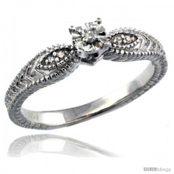 Sterling Silver Diamond Vintage Style 5-Stone Engagement Ring Rhodium Finish -Style Rdia104