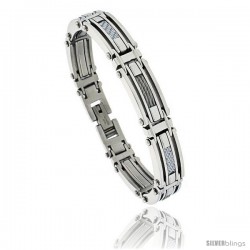 Gent's Stainless Steel Cable & Gray Carbon Fiber Bracelet, 1/2 in wide