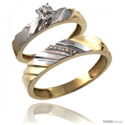 Gold Plated Sterling Silver 2-Piece Diamond Wedding Engagement Ring Set for Him & Her 4mm & 5mm wide -Style Agy152em