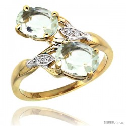 14k Gold ( 8x6 mm ) Double Stone Engagement Green Amethyst Ring w/ 0.04 Carat Brilliant Cut Diamonds & 2.34 Carats Oval Cut