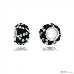 Sterling Silver Crystal Bead Charm Twisted White & Black Color w/ Swarovski Elements, 11 mm