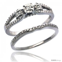 Sterling Silver Diamond Vintage Style 2-Pc. 11-Stone Engagement Ring Set Rhodium Finish