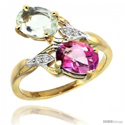 14k Gold ( 8x6 mm ) Double Stone Engagement Green Amethyst & Pink Topaz Ring w/ 0.04 Carat Brilliant Cut Diamonds & 2.34 Carats